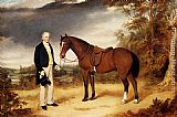 William Webb A Gentleman Holding a Chestnut Hunter in a Wooded Landscape painting